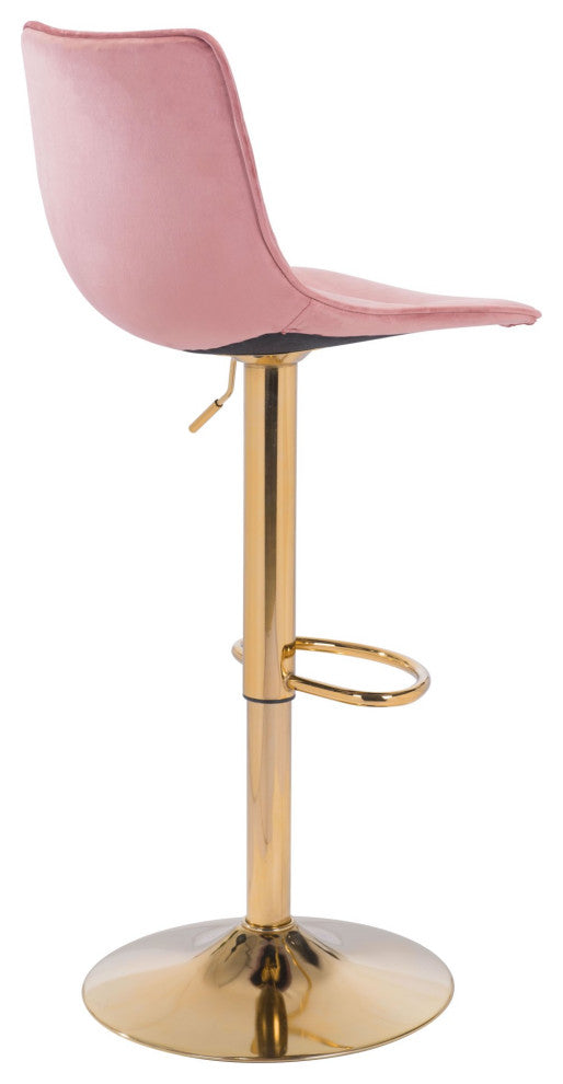 Bar Stool Chair Barstool, Steel Metal, Fabric, Pink, Gold, Kitchen Cafe Bistro