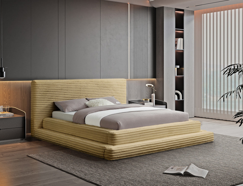 Drew Upholstered Bed, Camel, Queen, Corduroy Fabric