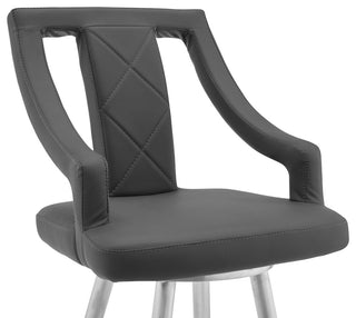 Maxen 30" Gray Faux Leather and Brushed Stainless Steel Swivel Bar Stool