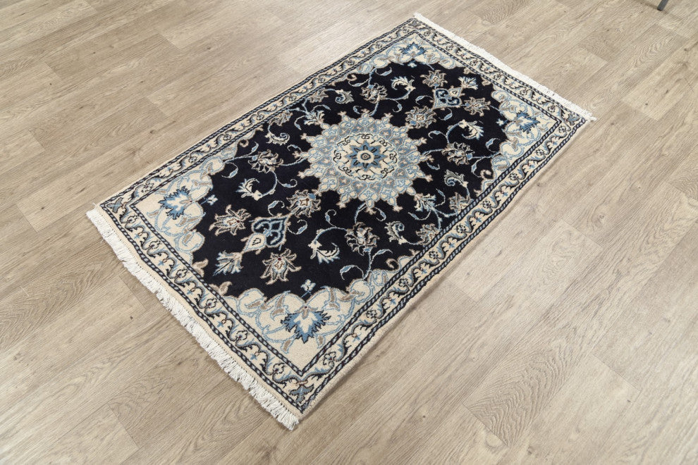 Nain Oriental Traditional Hand-Knotted Persian Area Rug, Blue, 4'7"x2'10