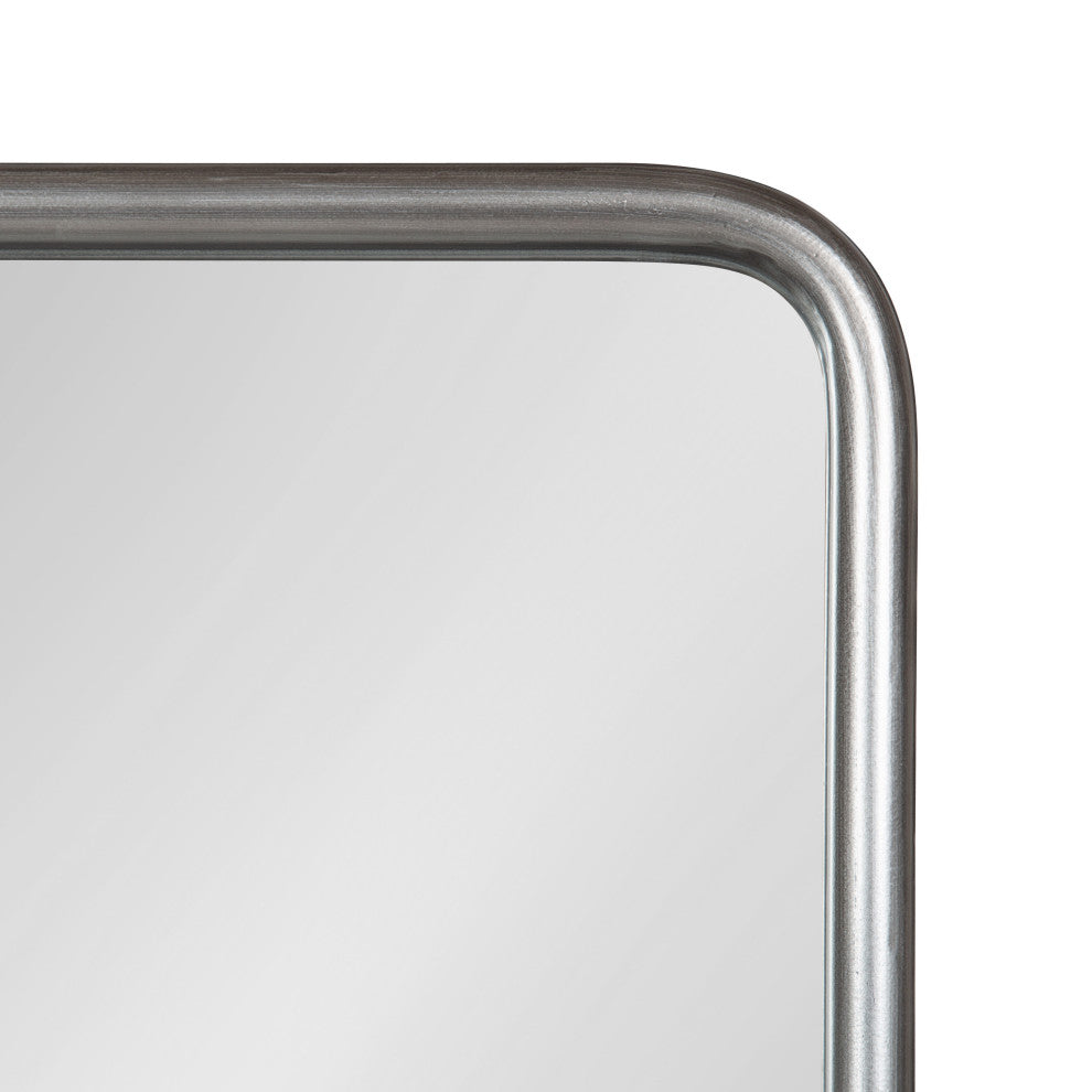 Estero Metal Framed Radius Rectangle Wall Mirror With Shelf, Silver 18x30