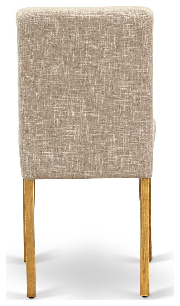 5Pc Square 36" Table And Four Parson Chair, Oak Leg And Linen Fabric Light Fawn