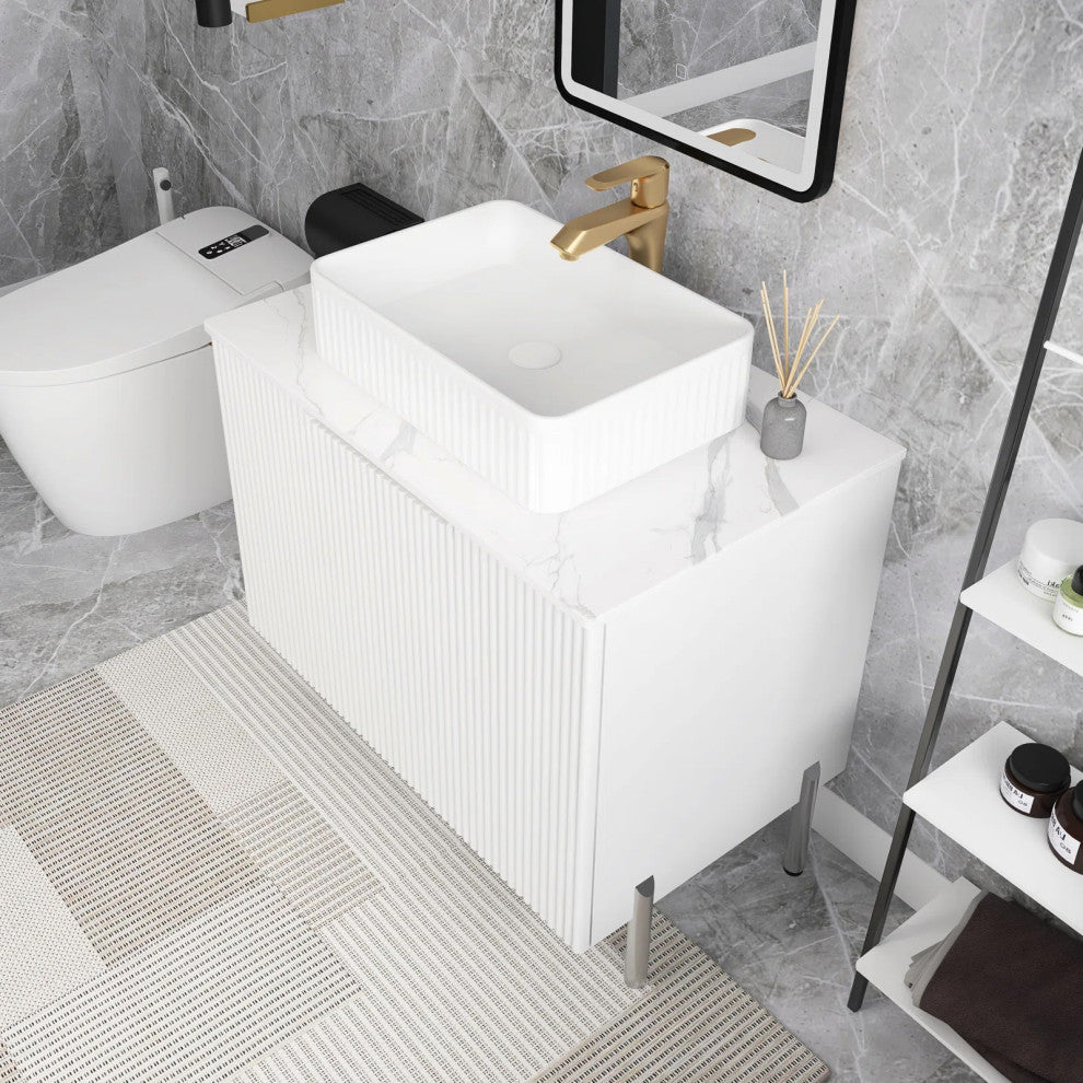 30 in. W Single Sink Freestanding Bath Vanity with Sintered Stone Top, White