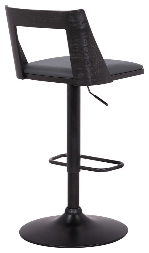 42" Gray And Black Faux Leather Swivel Adjustable Height Bar Chair With Footrest