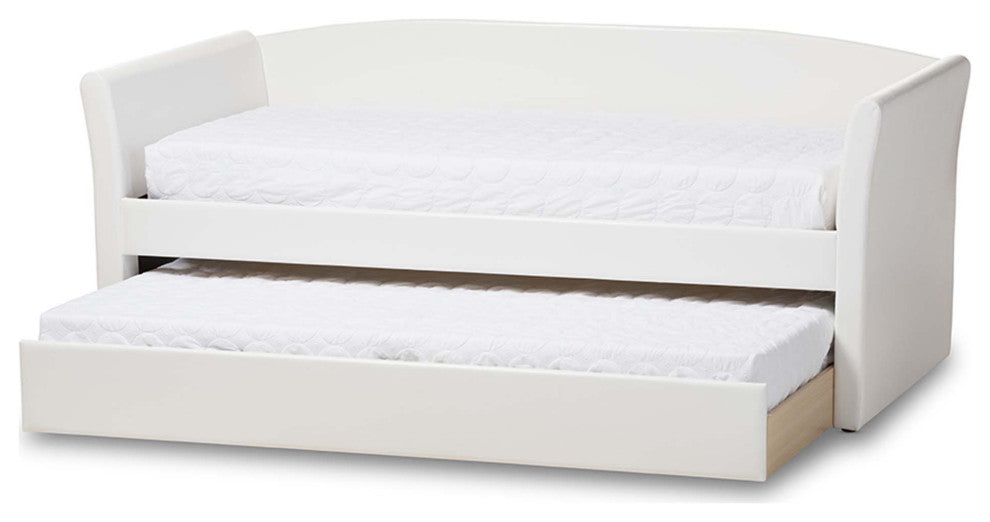 Jolene Fabric Upholstered Daybed With Trundle Bed, White