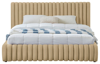 Nico Black Velvet Upholstered Bed, Camel, Queen