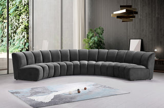 Infinity Channel Tufted Velvet Modular Chair, Gray, 5 Piece