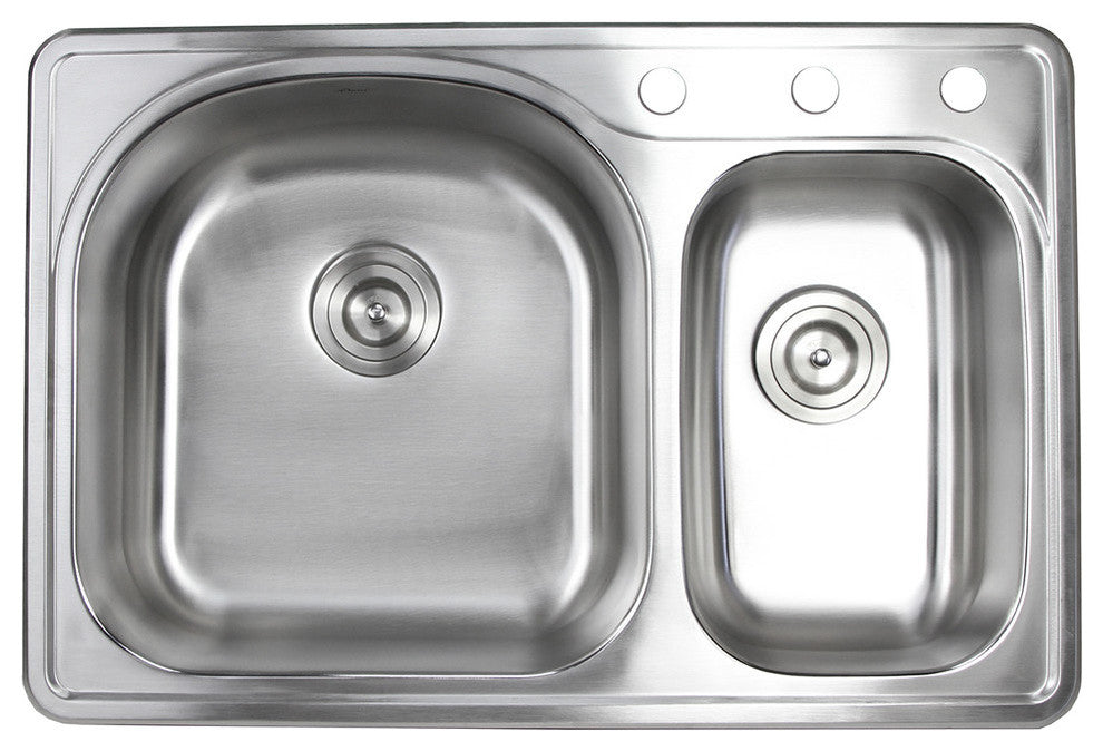 33" Top-mount/Drop-in Stainless Steel 70/30 Double Bowl Kitchen Sink Combo