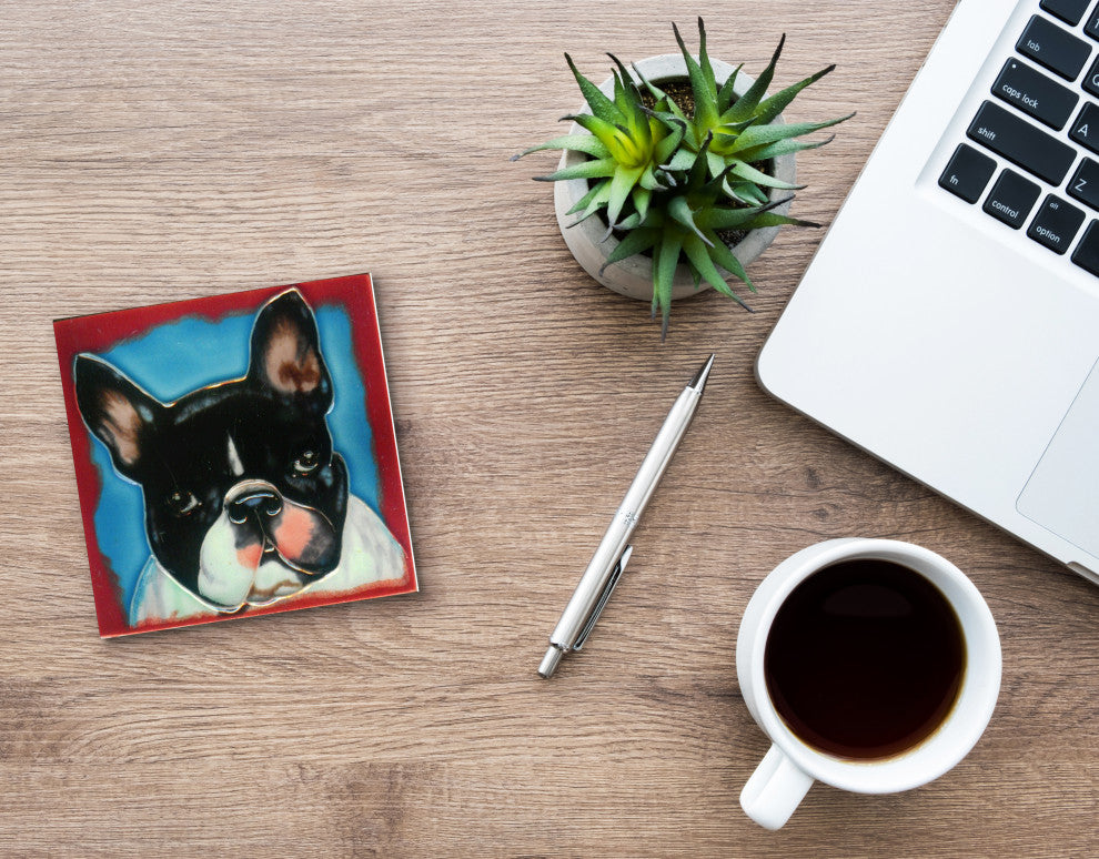 4x4" Boston Terrier Dog Art Tile Ceramic Drink Holder Coaster