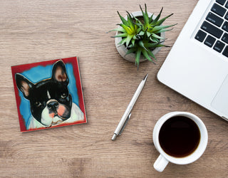 4x4" Boston Terrier Dog Art Tile Ceramic Drink Holder Coaster
