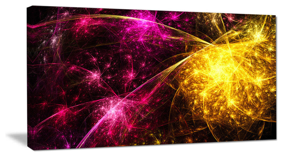 Yellow Pink Colorful Fireworks, Oversized Abstract Canvas Art Print, 60x28
