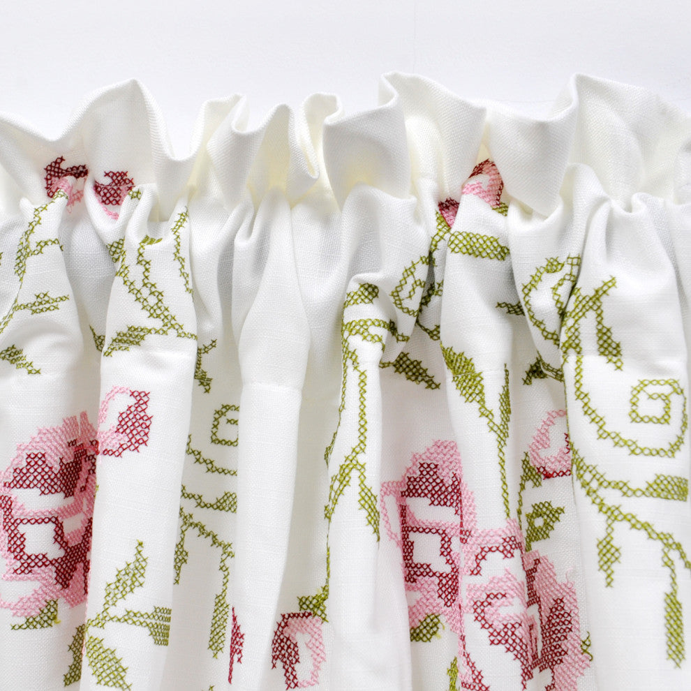 Rose Embroidery Window Curtain Valance, Light Pink, 19" X 60"