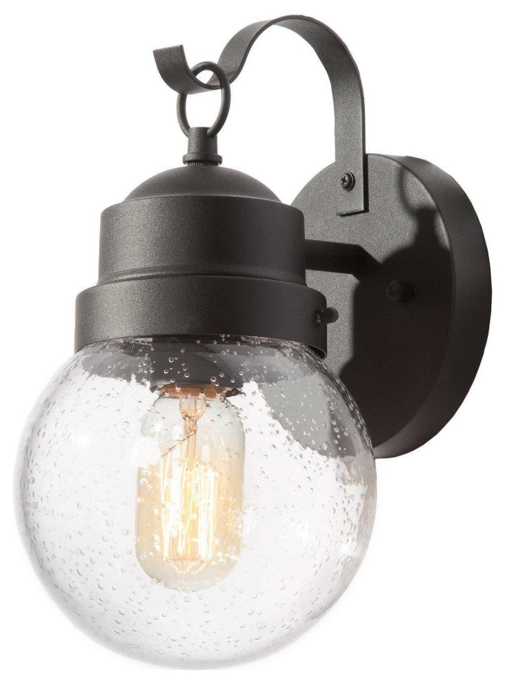 LNC 1-Light Seeded Glass Globe Outdoor Wall Lamp, 11", Black