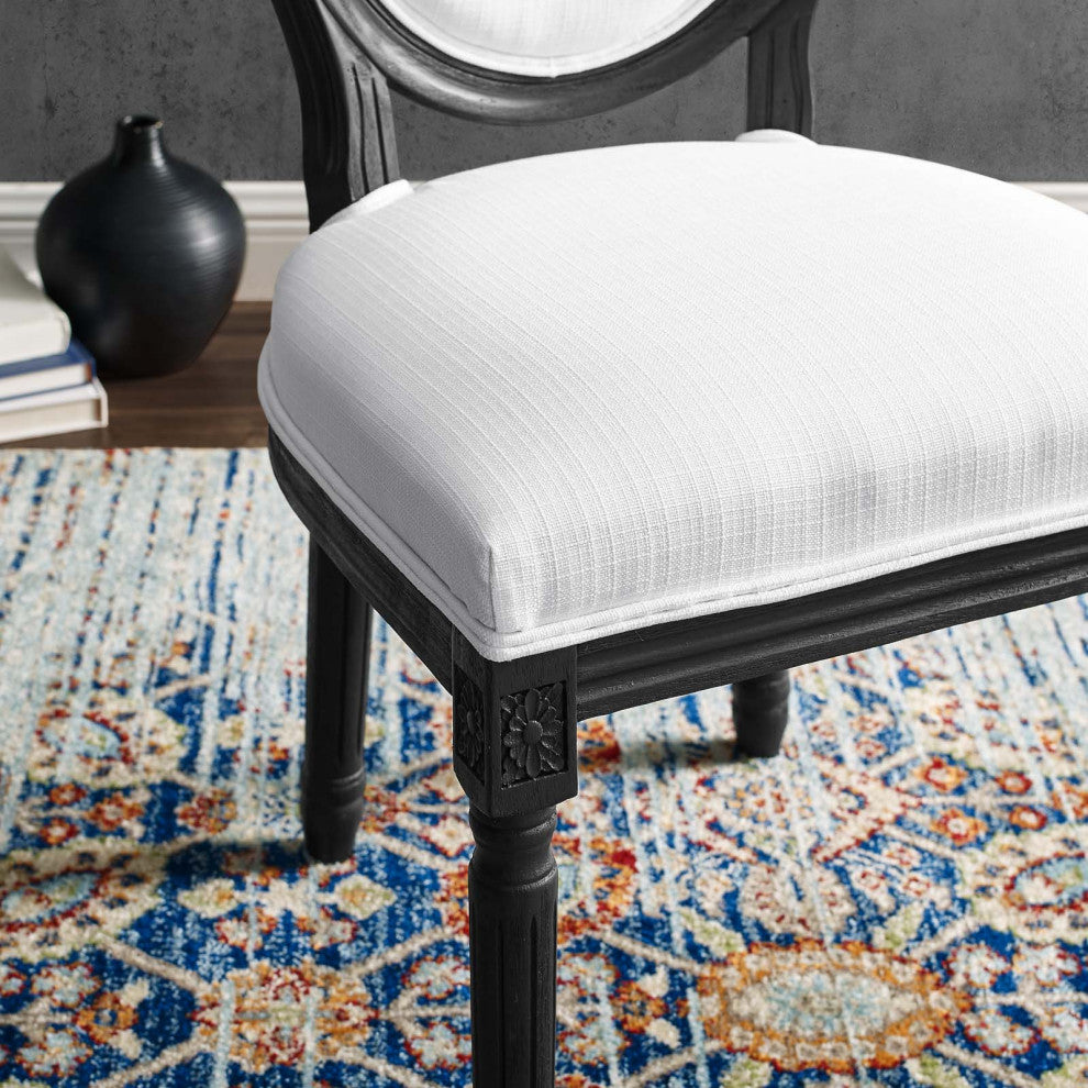 Emanate Vintage French Upholstered Fabric Dining Side Chair Black White -4667