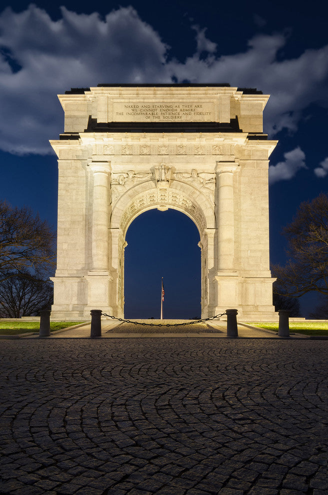 Night Photo at Valley Forge Arch Night Photo Canvas Wall Art Print, 12" X 16"