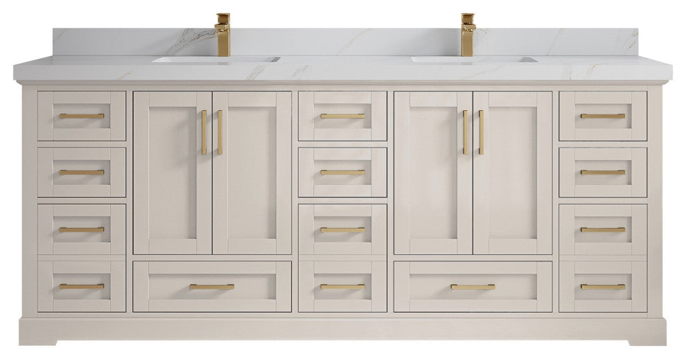 Boston 84" Double Sink Bath Vanity in Fine Grain 2" Calacatta Sienna