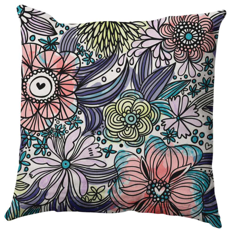 Flower Melange Decorative Throw Pillow, Explorer Blue, 16"x16"
