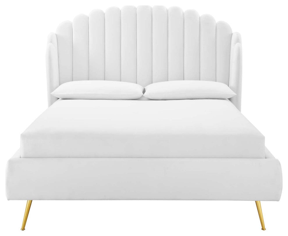 Lana Queen Performance Velvet Wingback Platform Bed