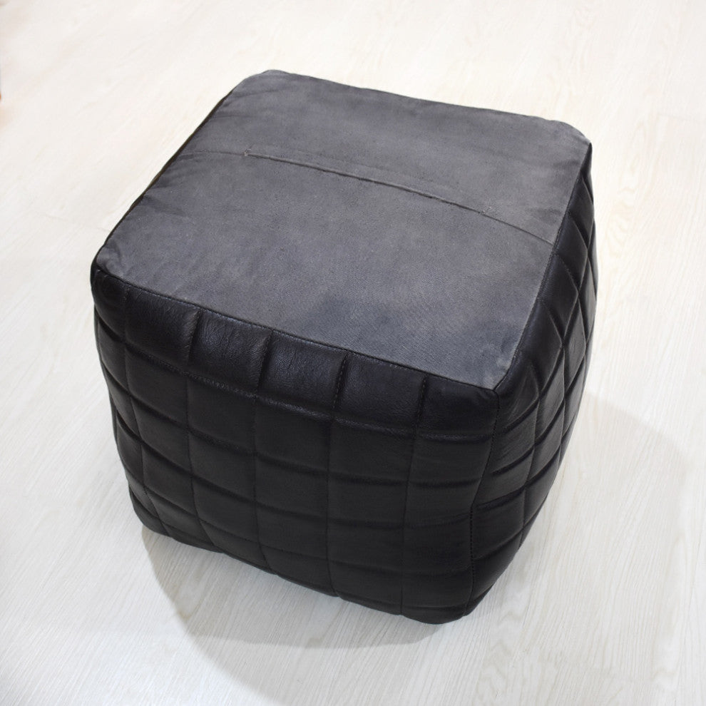 Geometric Handmade Leather Pouf: Stylish & Durable Home Decor Accent
