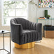 Farrah Velvet Upholstered Accent Chair, Gray, Gold Swivel Base