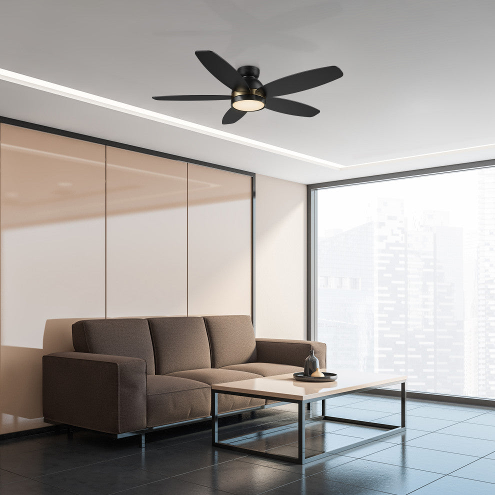 CARRO 48" Low Profile Ceiling Fan With Lights and Remote for Bedroom, Black/Gold