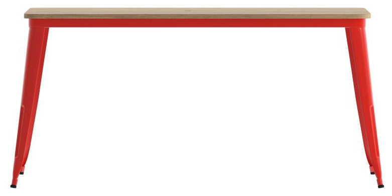 Declan Commercial Indoor/Outdoor Dining Table with Umbrella Hole, 30" x 60", Brown/Red