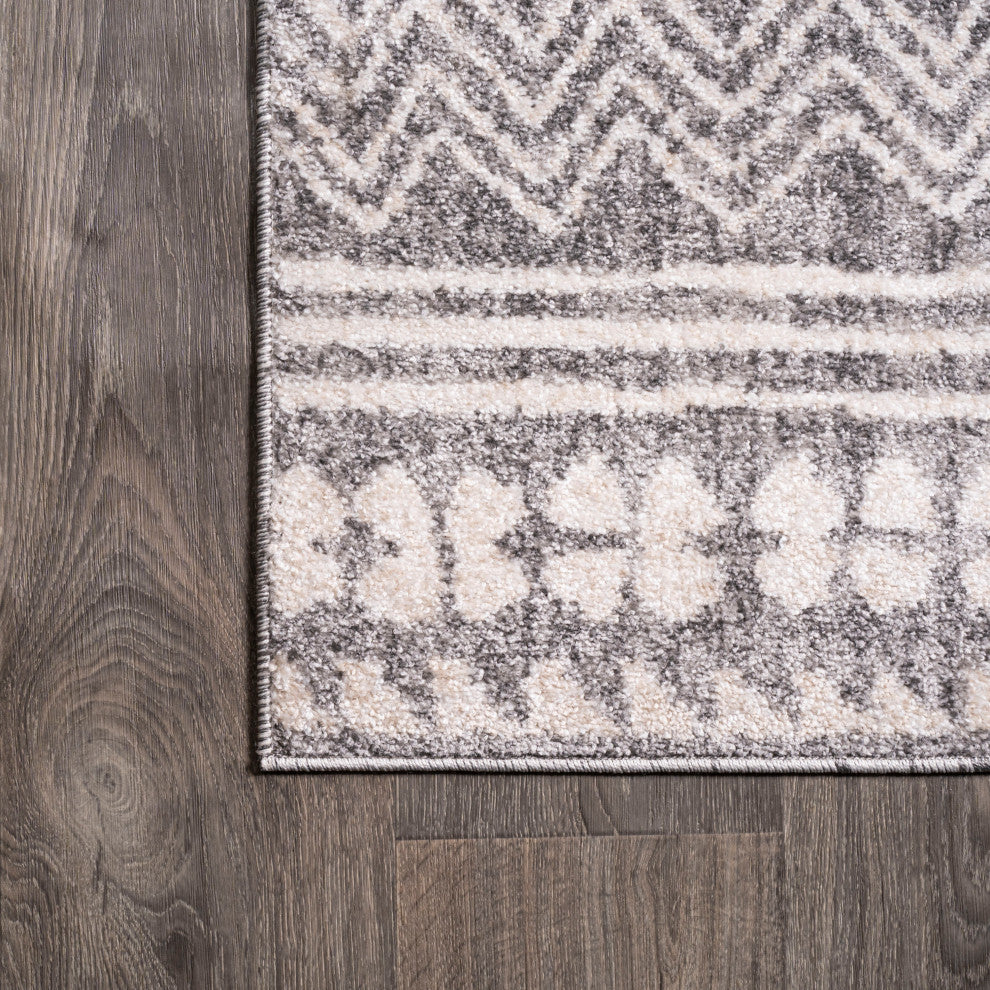 Imlil Tribal Geometric Stripe Light Gray/Cream Rug, 5 X 8