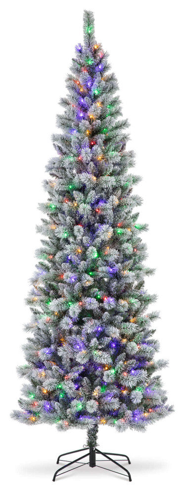 9' Pre-Lit Flocked Pencil Pine Artificial Christmas Tree with 450 LED Lights