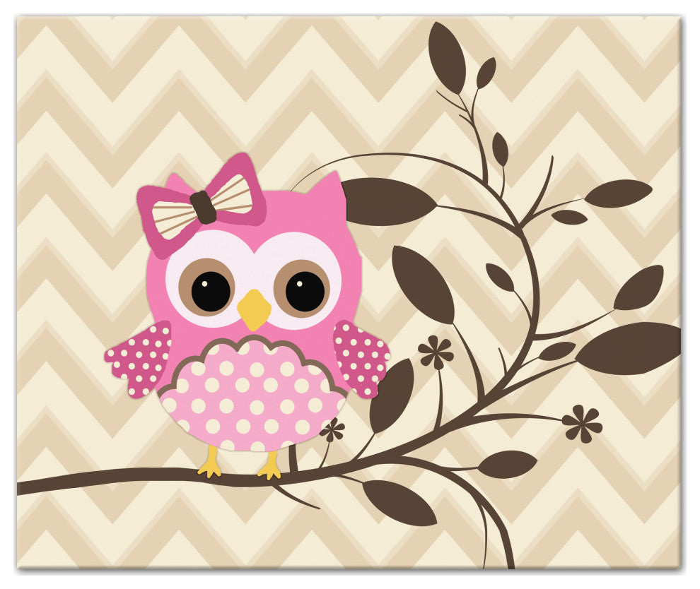 Pink Owl Chevron 24x20 Canvas Wall Art