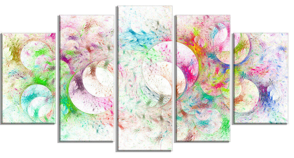 Snow Fractal Ornamental Glass, Contemporary Canvas Art Print, 60"x32", 5 Panels