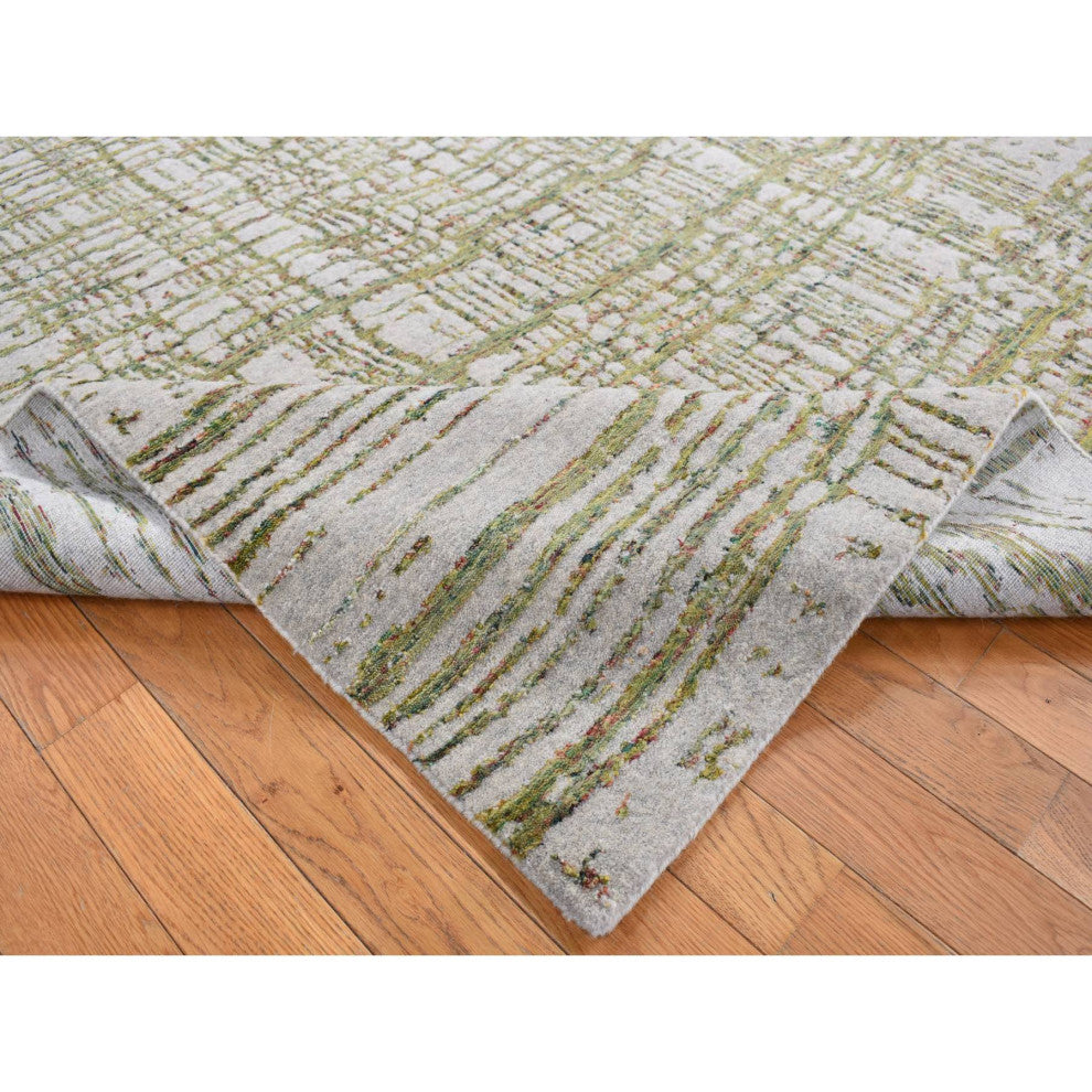 Goose Gray Modern Fine Jacquard Hand Loomed Wool and Art Silk Rug 6'x8'9"