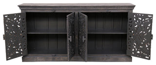 Carter Flores 4-Door Sideboard, Distressed Gray Finish on Mango Solid Wood