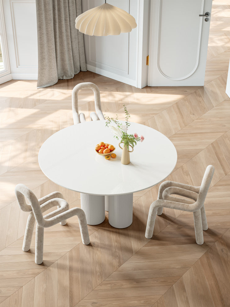 Modern Round Slate Dining Table With Pedestals for Dining Room, 59.09"