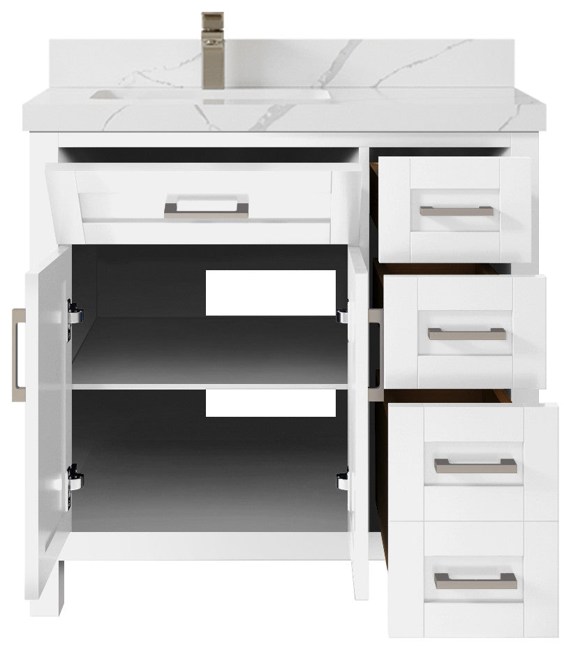 Cambridge 36 Left Offset Bath Vanity in White 2" Calacatta Laza