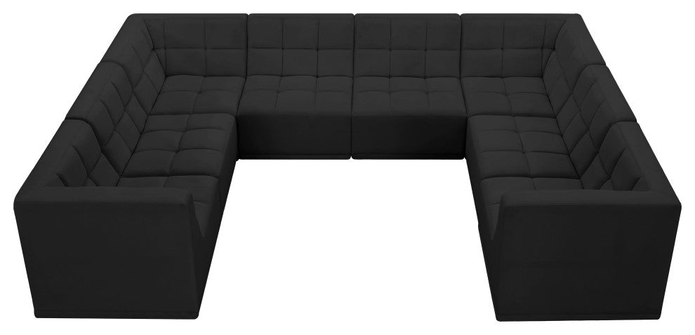 Relax Velvet Upholstered 8-Piece U-Shaped Modular Sectional, Black