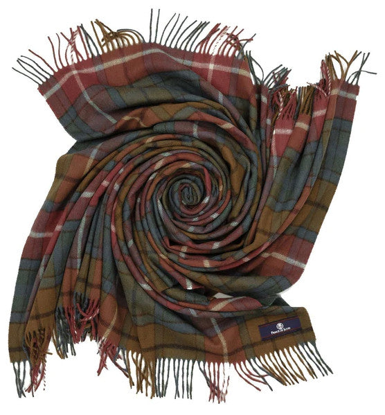 Prince of Scots Highland Tartan Tweed Merino Wool Throw, Antique Buchanan