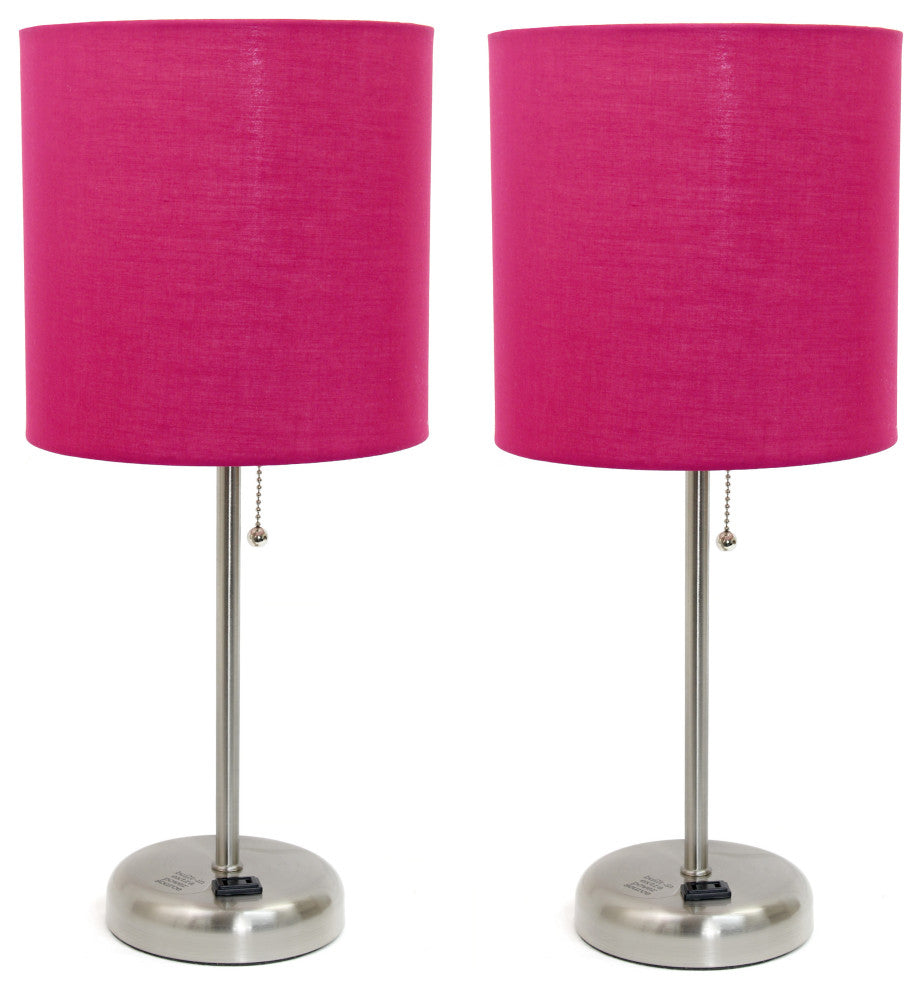 LimeLights Stick Lamp with Charging Outlet and Fabric Shade Two Pack Set