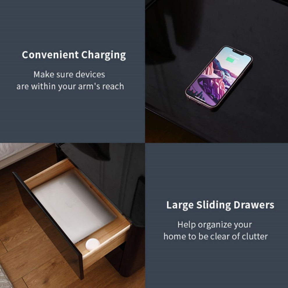 Modern Night Stand with Human Induction Atmosphere Lamp, White, Includes Wireless Charging