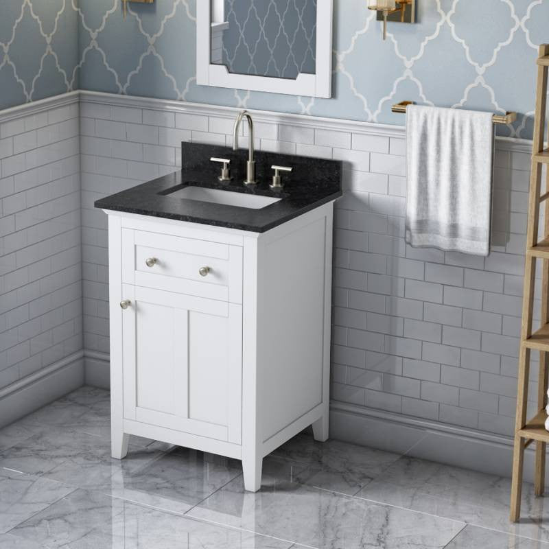 Chatham Traditional 24" White Single Sink Vanity, Black Granite Vanity Top