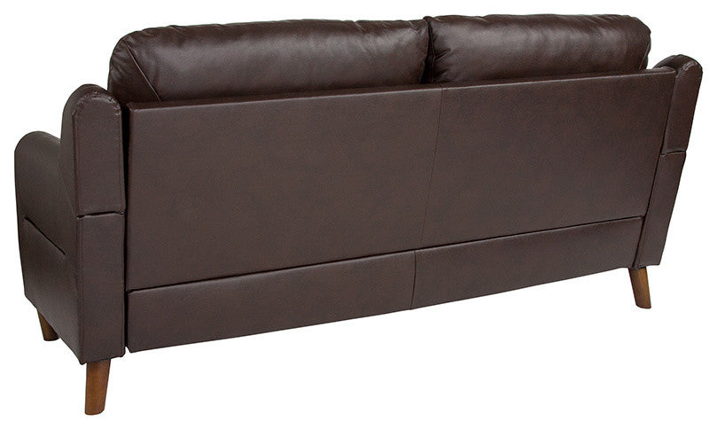 Newton Hill Upholstered Bustle Back Sofa in Brown Leather