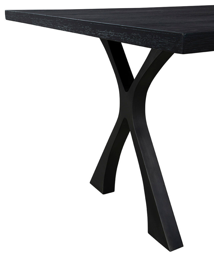 Black Wishbone 87" Wide Oak Dining Table, Black