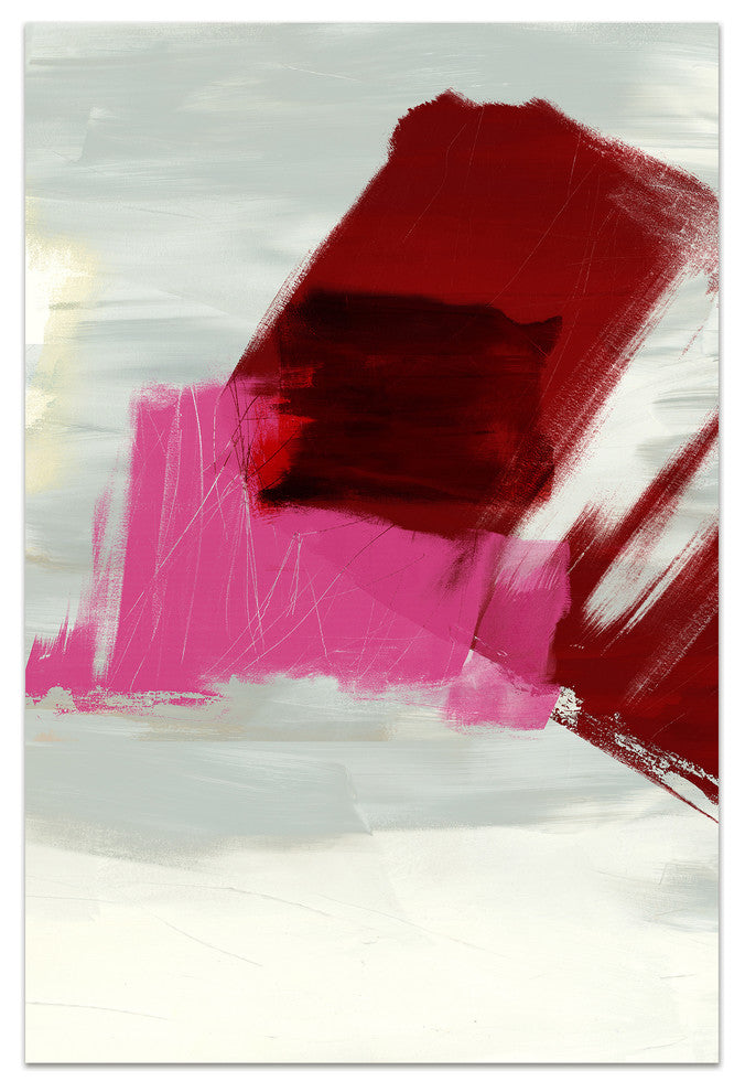 "Magenta Abstract" Wall Art Frameless Free Floating Tempered Glass