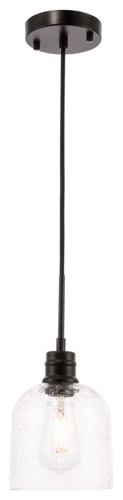Gabe 1 Light Pendant in Black & Clear Seeded Glass