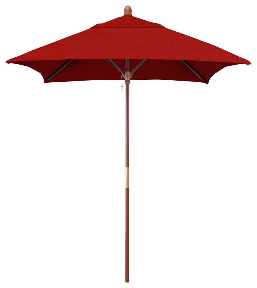 6' Square Push Lift Wood Umbrella, Sunbrella, Jockey Red