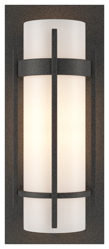 Banded with Bar Sconce, Natural Iron Finish, Opal Glass