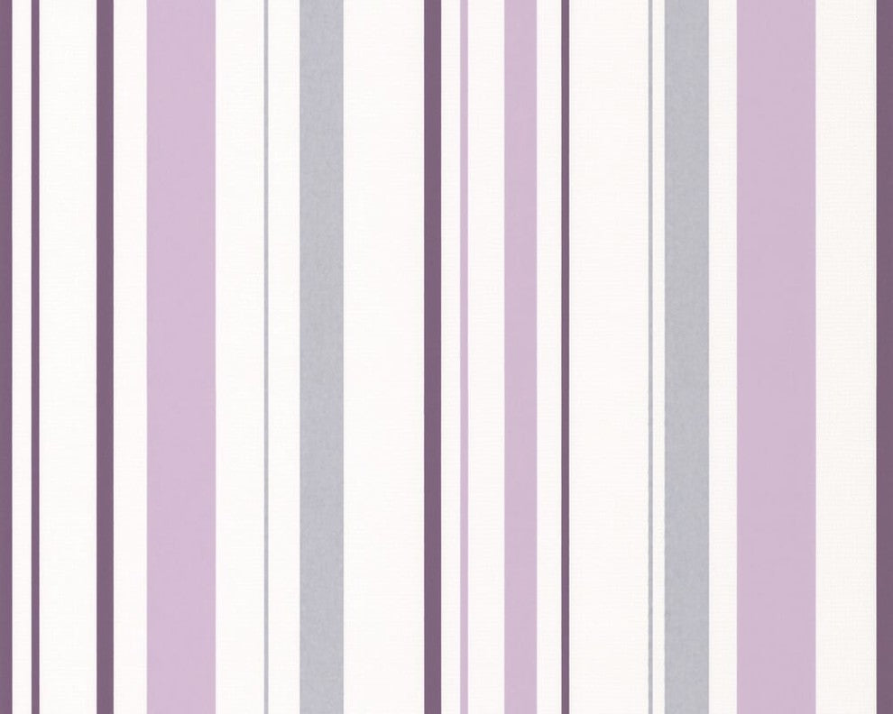 Happy Hour, Modern Fresh Trendy Bloom Lines Retro White, Violet Wallpaper Roll
