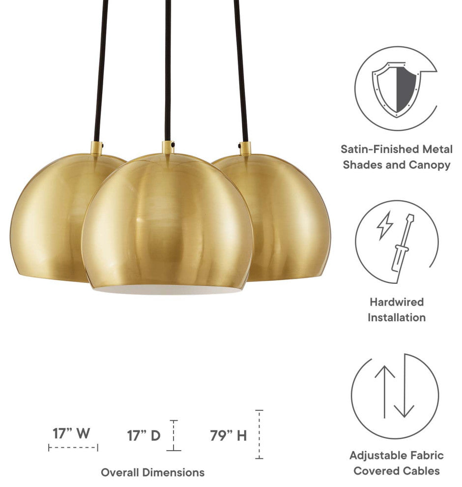 Chalice 3-Light Metal Pendant, Satin Brass