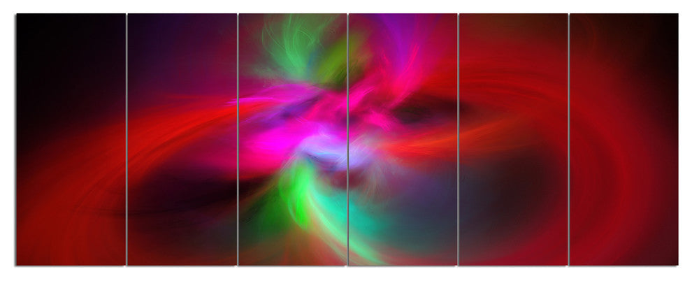 Red Spiral Kaleidoscope, Abstract Wall Art Canvas, 70"x28", 6 Panels