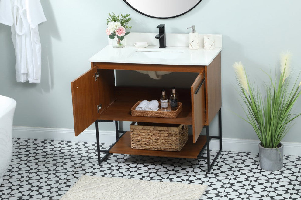 Sue 36" Single Bathroom Vanity, Teak, With Backsplash