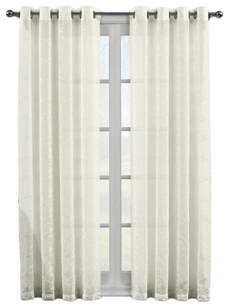 Melanie Grommet Embroidery Sheer Panels Pair, Beige, 108"x84"